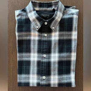 rag & bone Men's Green and White Plaid Button-Down Shirt